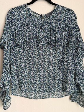 Anthropologie Sunday in Brooklyn Floral Pleated Yoke Long-Sleeve Blouse S